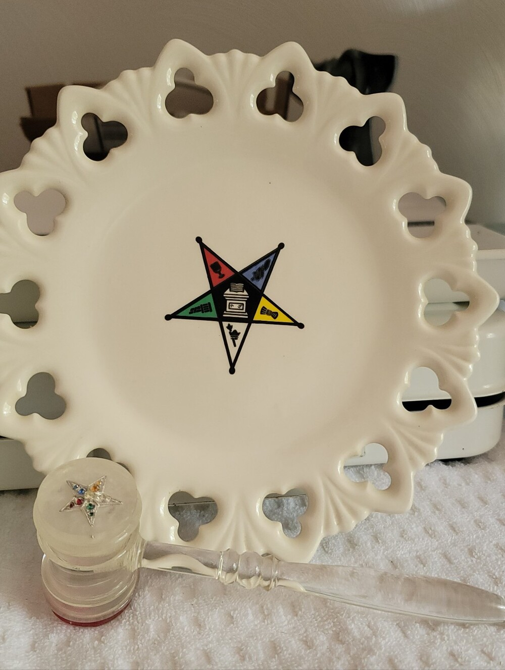 Vintage Order Of Eatern Stat Decorative Plate and Gavel With Colorful Star Motif
